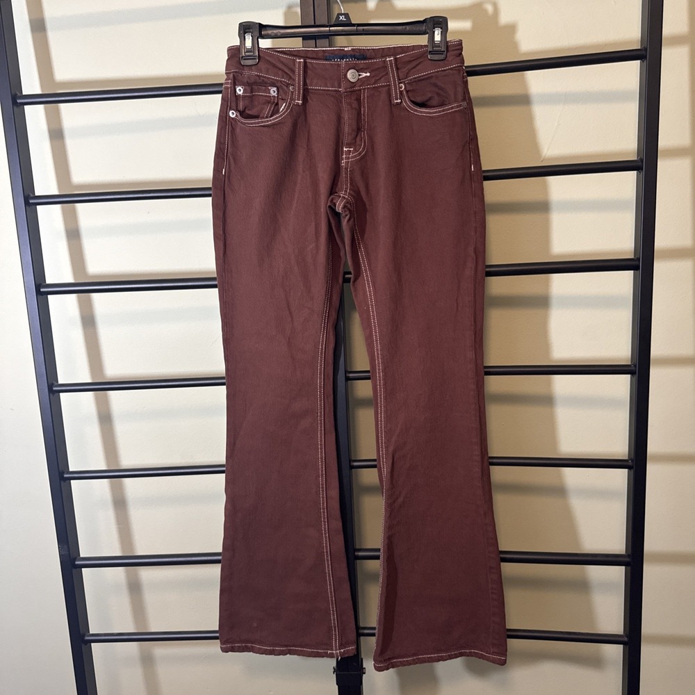Womens Aeropostale Aero Jean Low Rise Flare Stretch Brown Denim Hipster Size 0 R